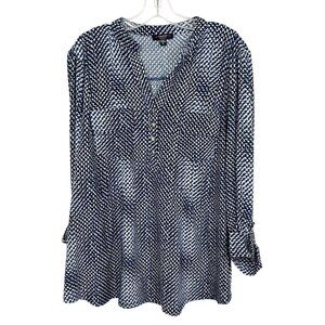 Cocomo Woman Navy Blue & White Geometric Print Jersey Knit Blouse Size 1X